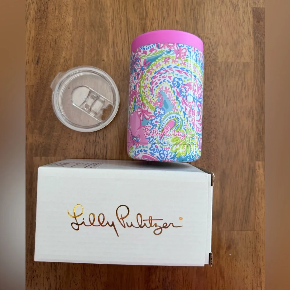 NWT Lilly Pulitzer Insulated Can Tumbler 11.8 oz Flock Full of Fun